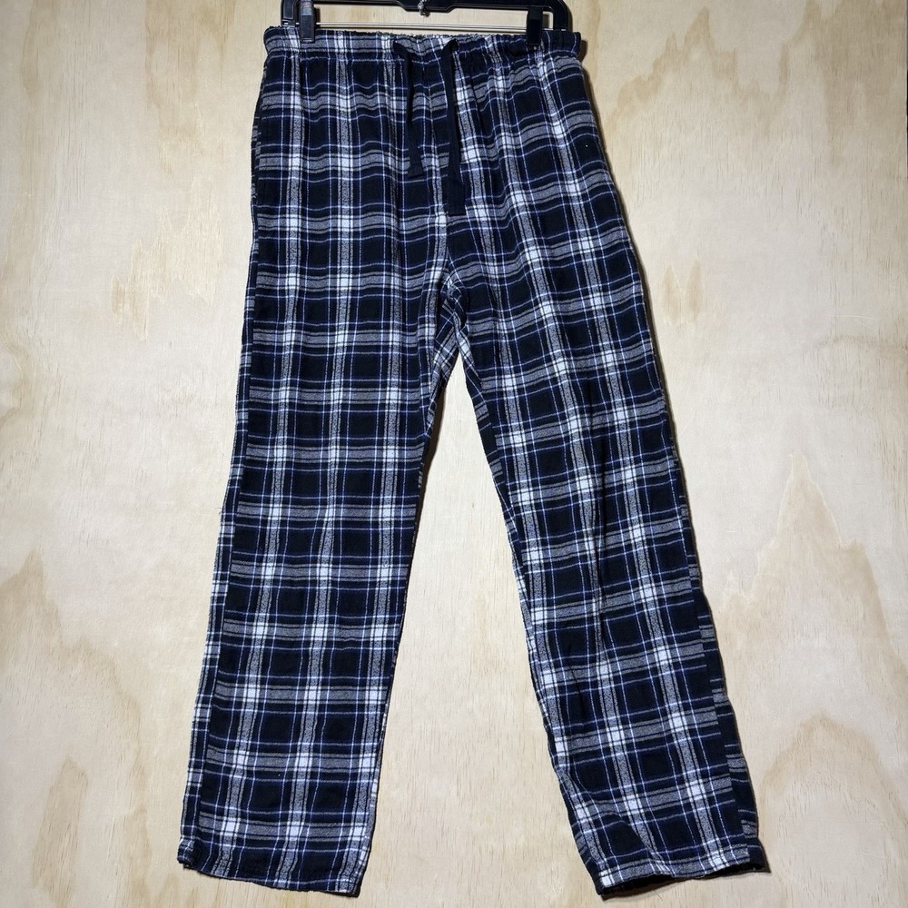 Open Trails Mens Medium Plaid Flannel Pajama Pants Black Blue Lounge Sleepwear M